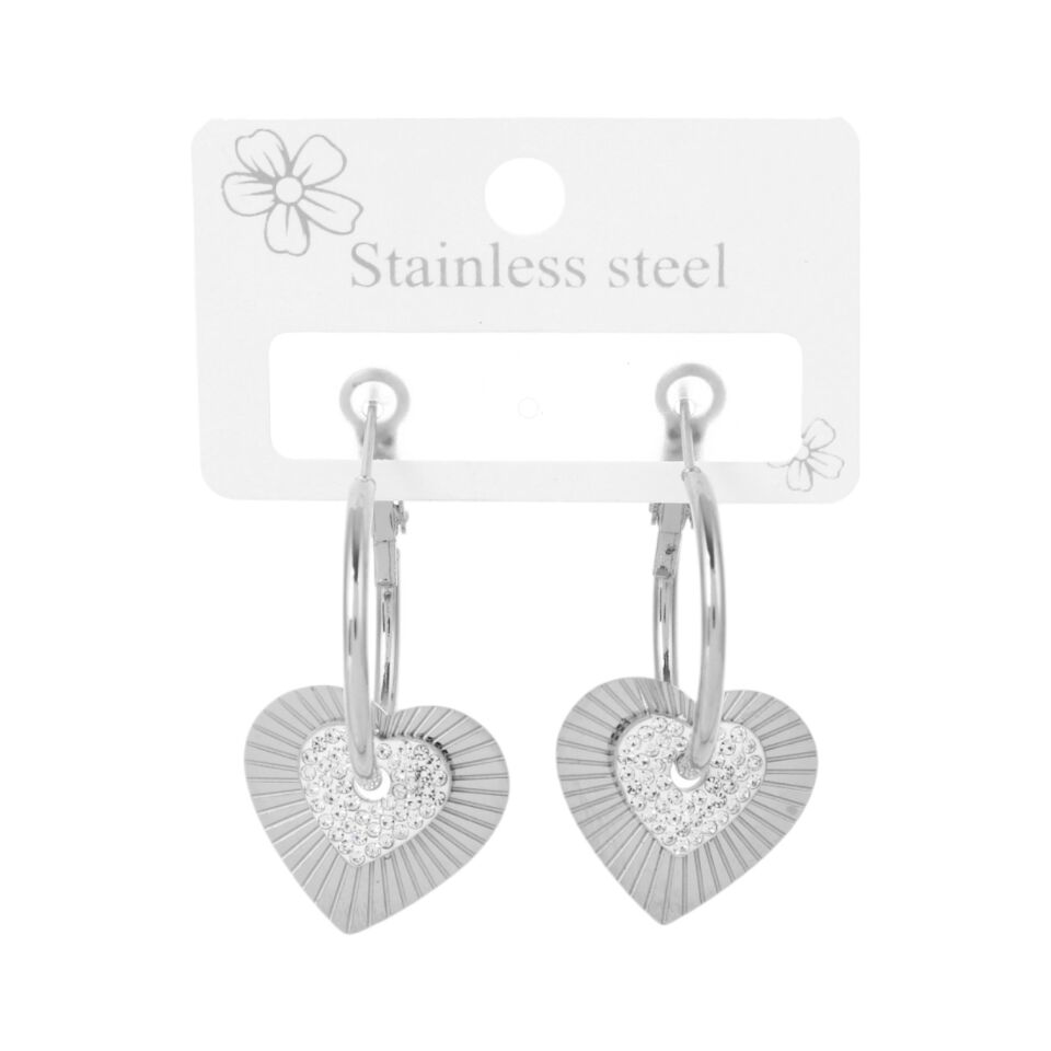 TAŞLI KALP MODEL ÇELİK KÜPE