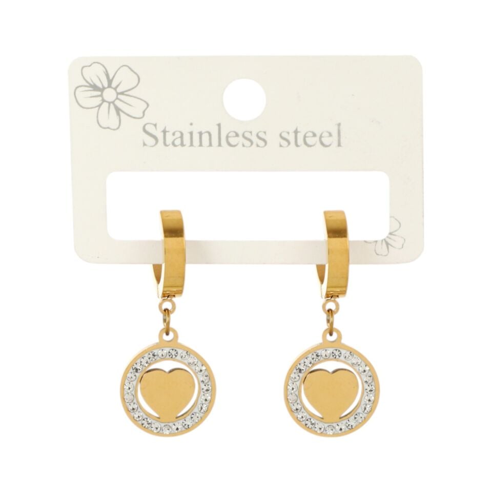 TAŞLI KALP MODEL ÇELİK KÜPE