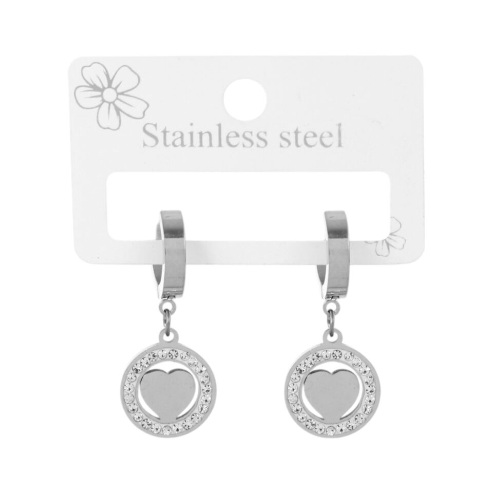 TAŞLI KALP MODEL ÇELİK KÜPE