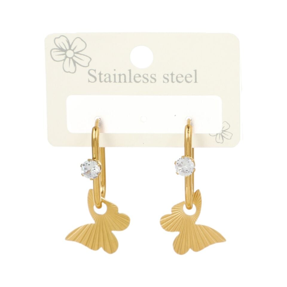 TAŞLI KELEBEK MODEL ÇELİK KÜPE