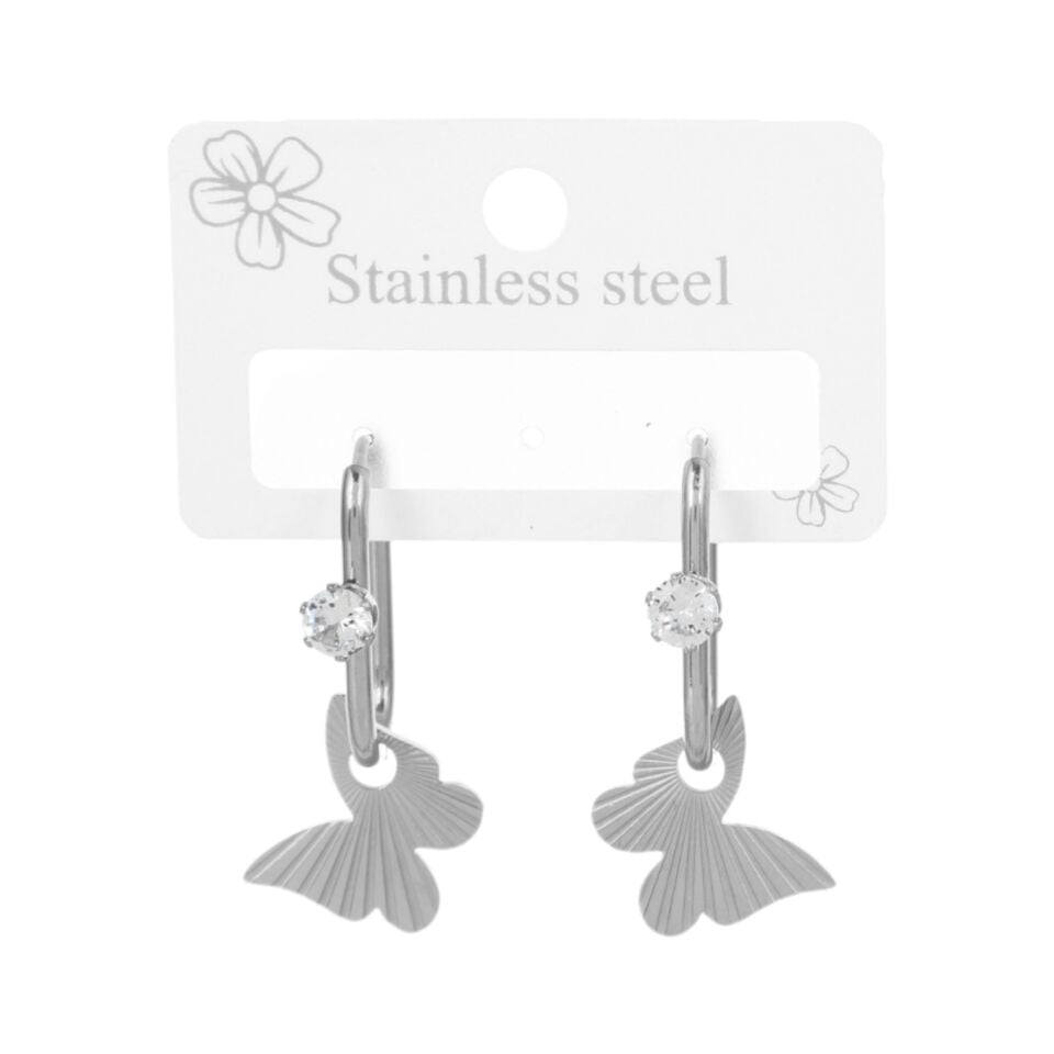 TAŞLI KELEBEK MODEL ÇELİK KÜPE