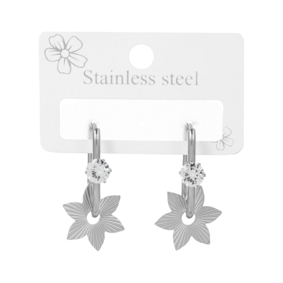 TAŞLI ÇİÇEK MODEL ÇELİK KÜPE