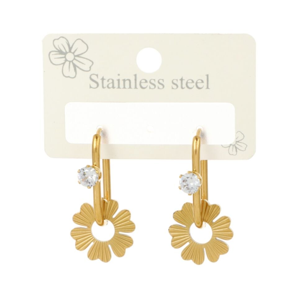 TAŞLI ÇİÇEK MODEL ÇELİK KÜPE