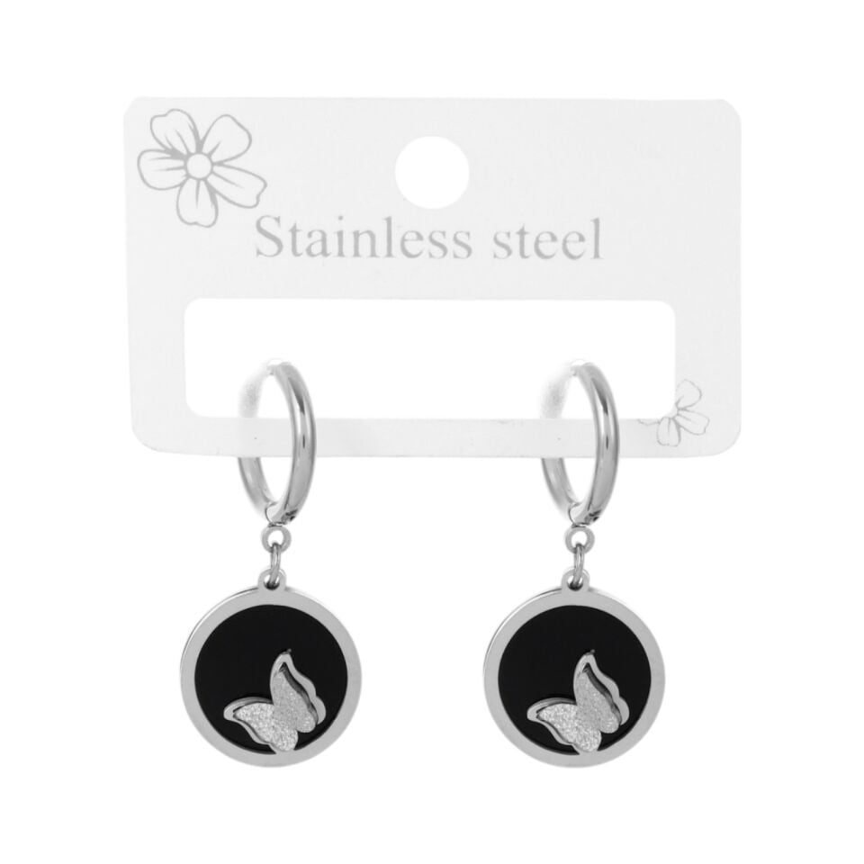 SİYAH KELEBEK MODEL ÇELİK KÜPE