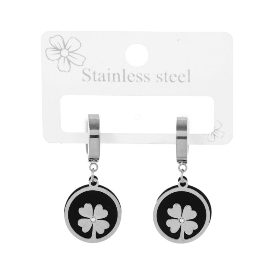 SİYAH YONCA MODEL ÇELİK KÜPE