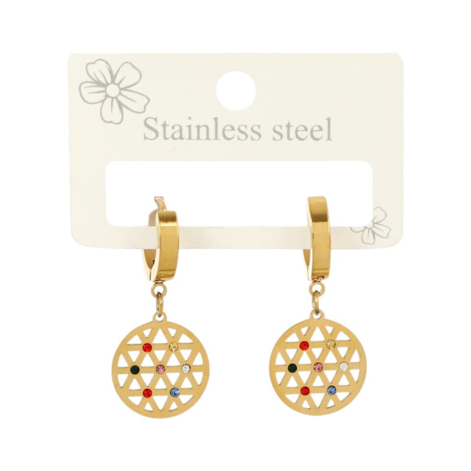 RENKLİ TAŞLI GEOMETRİK ŞEKİL ÇELİK KÜPE