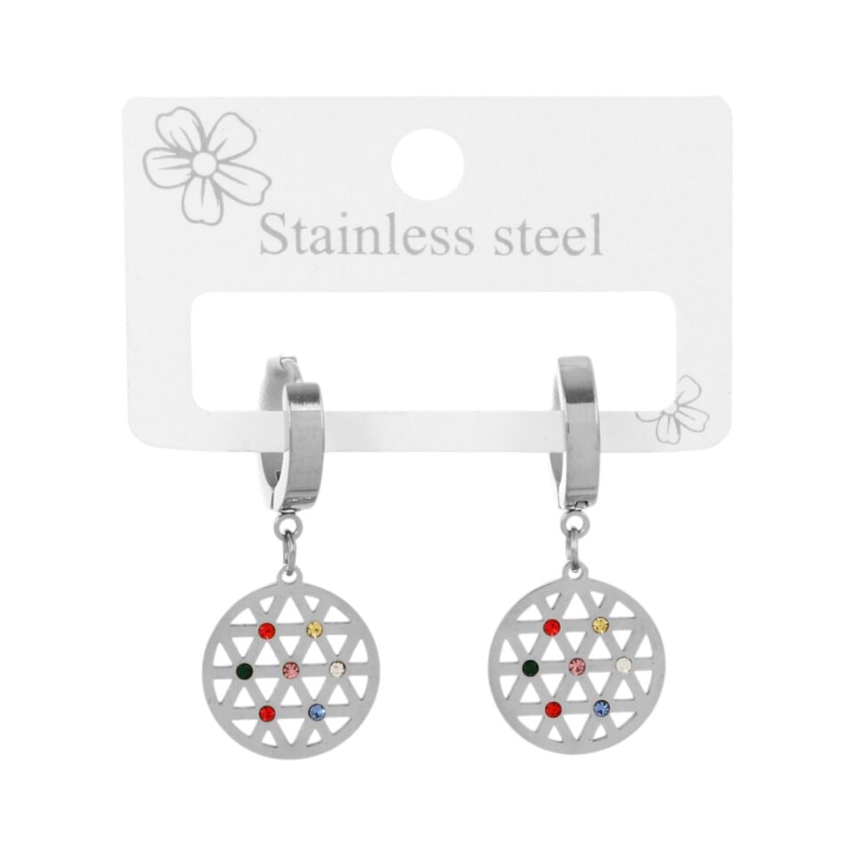 RENKLİ TAŞLI GEOMETRİK ŞEKİL ÇELİK KÜPE