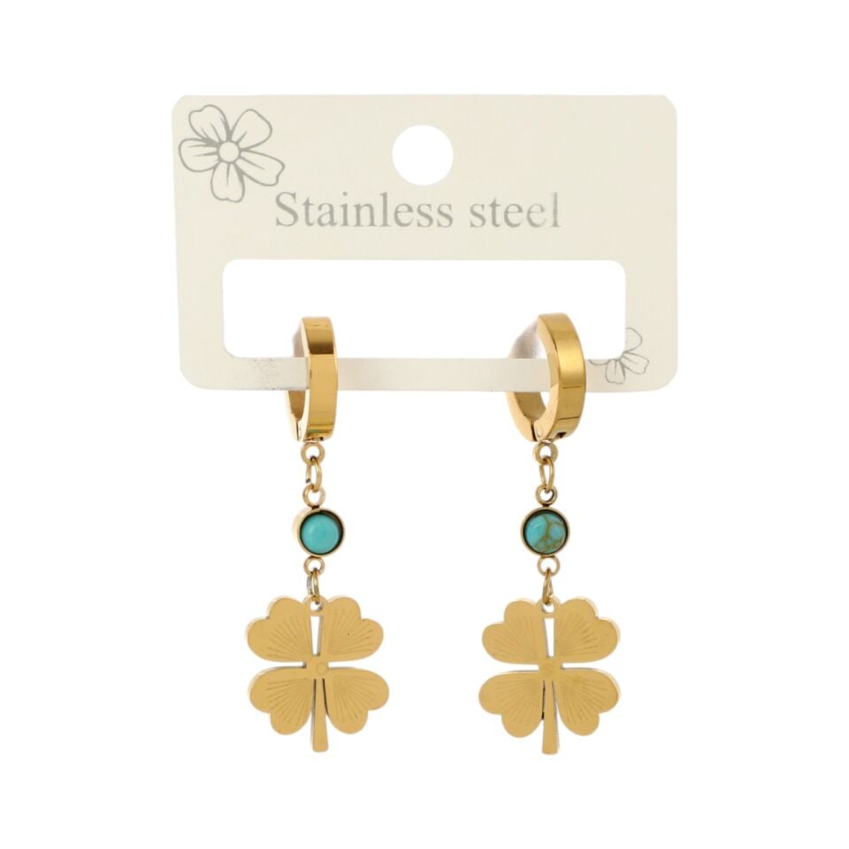 SALLANTILI FİRUZE TAŞLI YONCA MODEL ÇELİK KÜPE