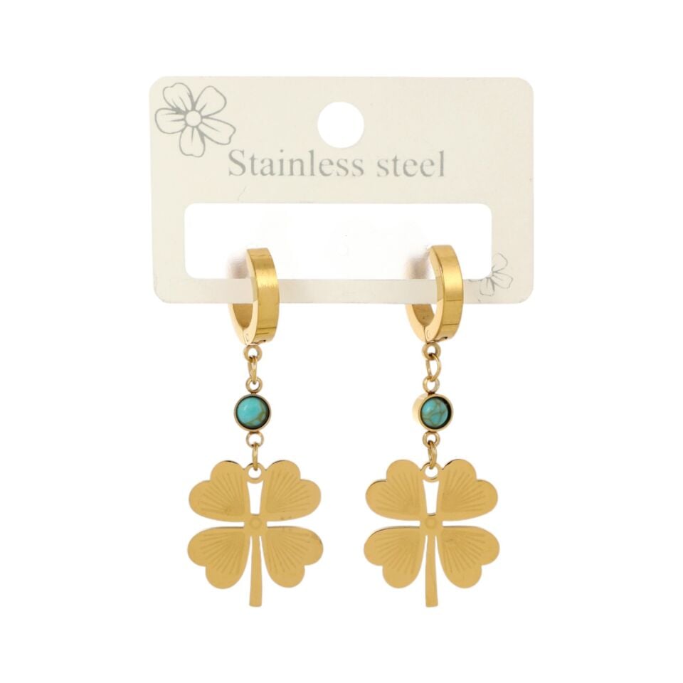 SALLANTILI FİRUZE TAŞLI YONCA MODEL ÇELİK KÜPE