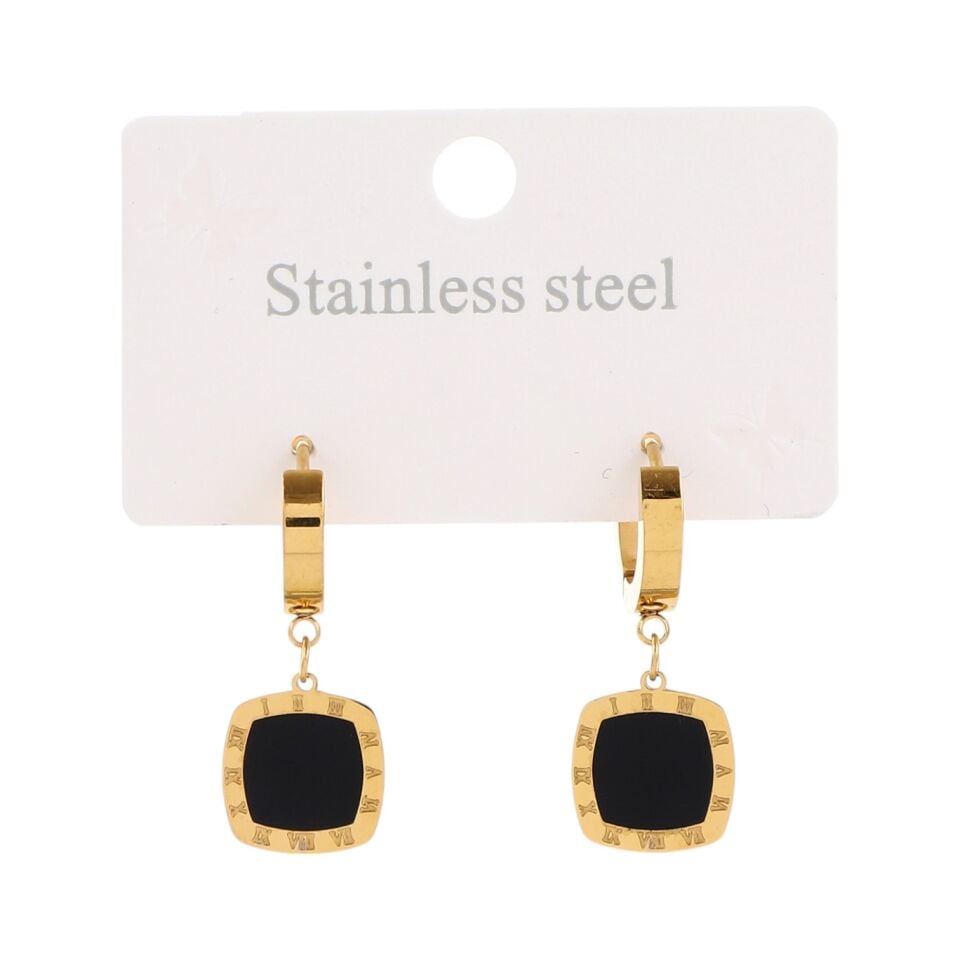 ROMA RAKAMLI SİYAH ÇELİK KÜPE