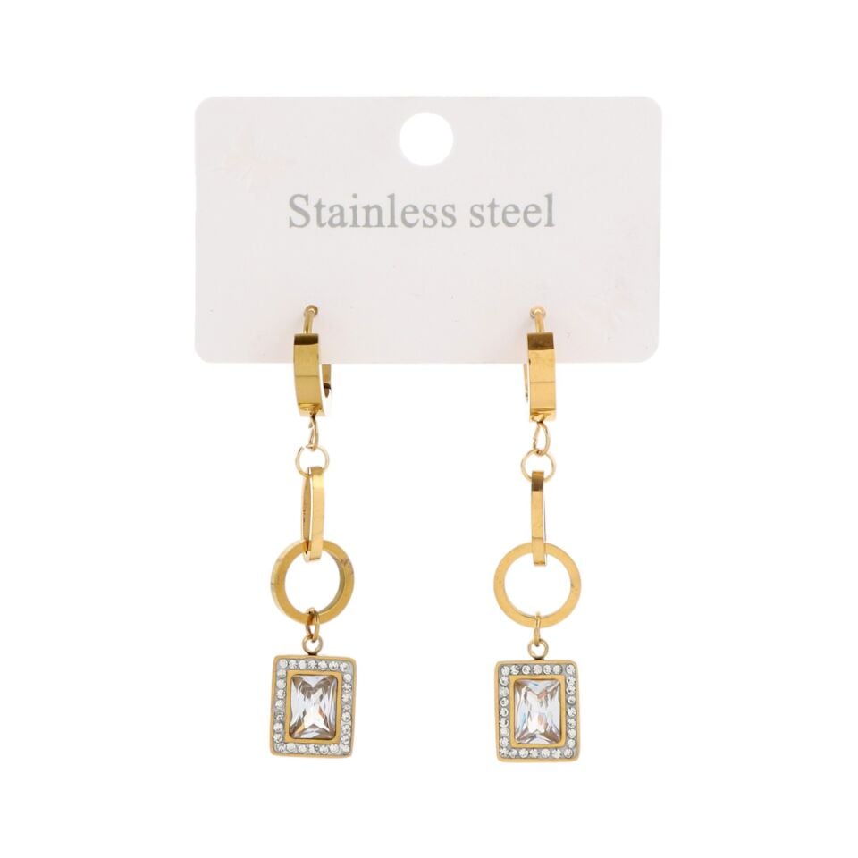 ZİNCİR MODEL BAGET TAŞLI ÇELİK KÜPE