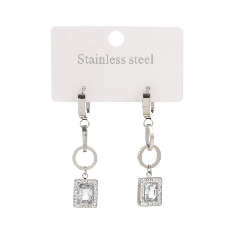 ZİNCİR MODEL BAGET TAŞLI ÇELİK KÜPE