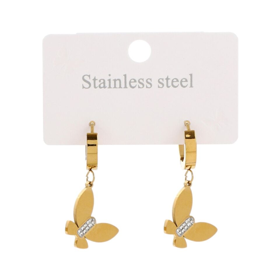 TAŞLI KELEBEK MODEL ÇELİK KÜPE