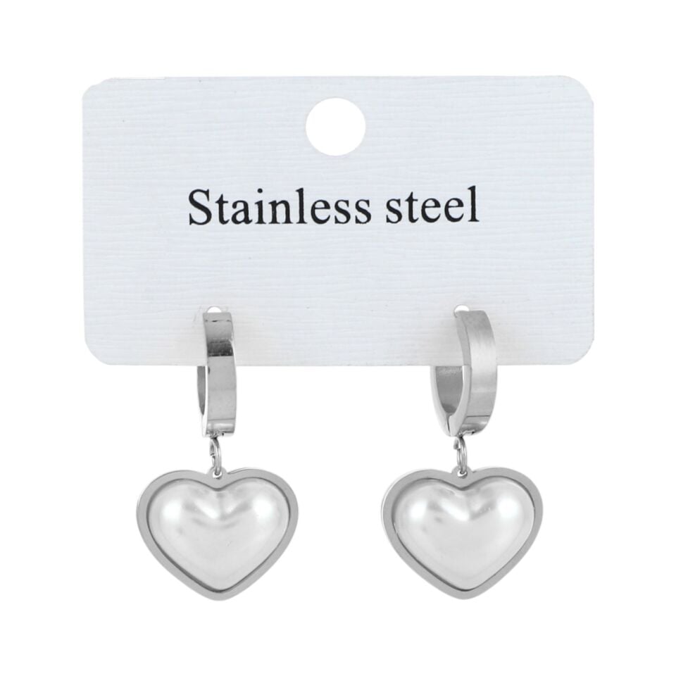 SEDEF TAŞLI KALP MODEL ÇELİK KÜPE