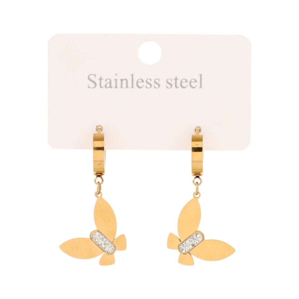 TAŞLI KELEBEK MODEL ÇELİK KÜPE