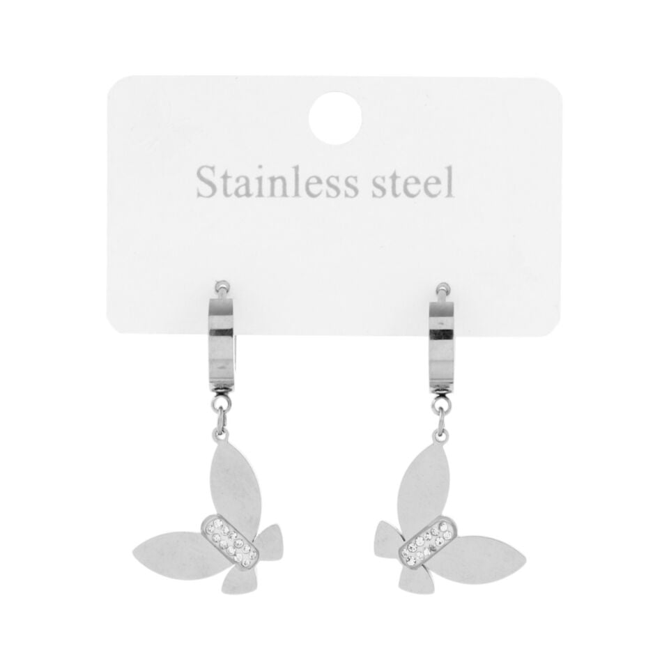 TAŞLI KELEBEK MODEL ÇELİK KÜPE