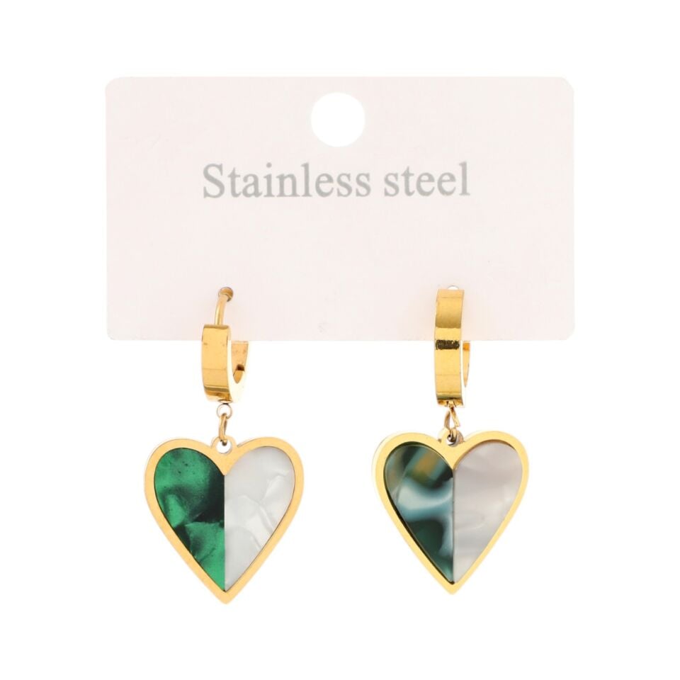 SEDEF VE ZÜMRÜT TAŞLI ÇELİK KALPLİ KÜPE