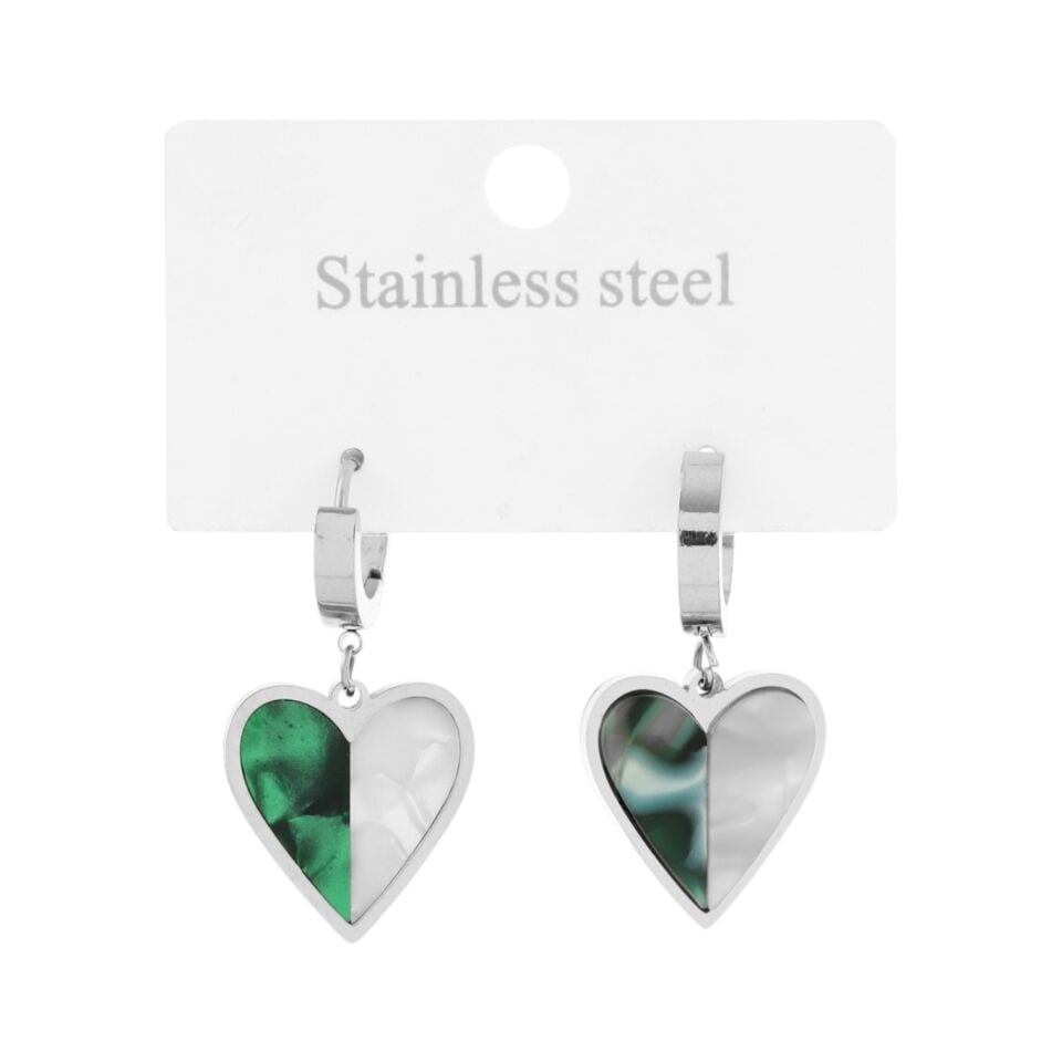 SEDEF VE ZÜMRÜT TAŞLI ÇELİK KALPLİ KÜPE