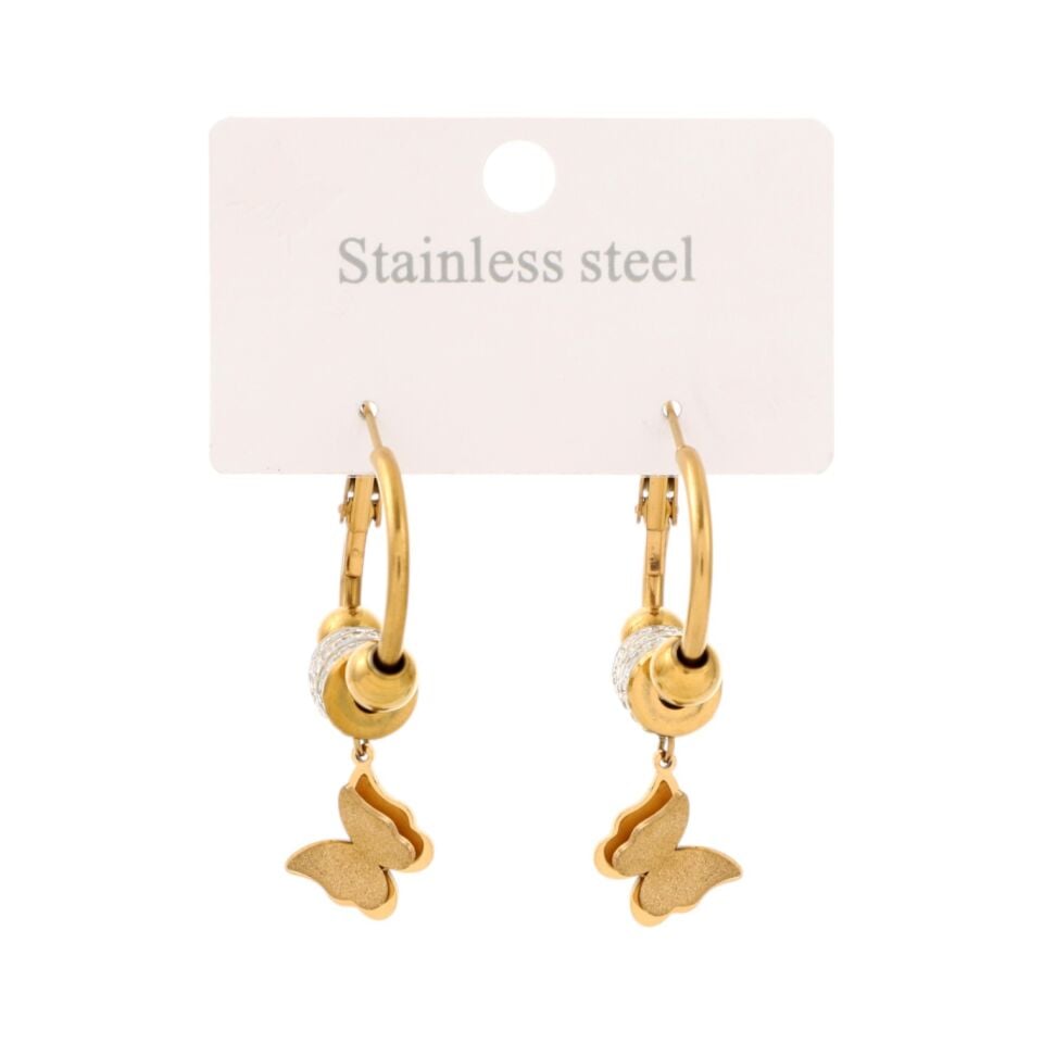 TAŞLI HALKA MODEL ÇELİK KELEBEK KÜPE