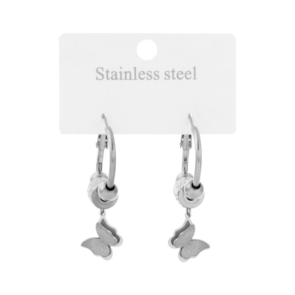 TAŞLI HALKA MODEL ÇELİK KELEBEK KÜPE