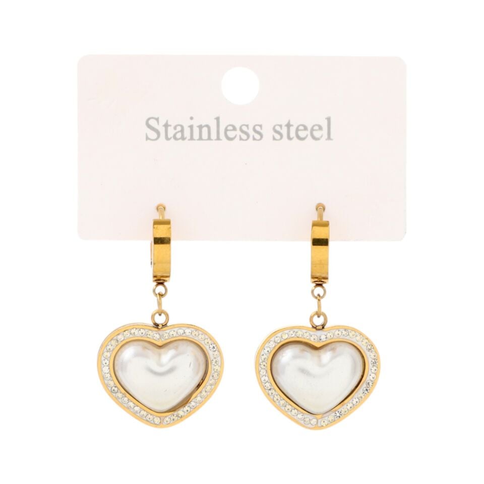 SEDEF TAŞLI KALP MODEL ÇELİK KÜPE