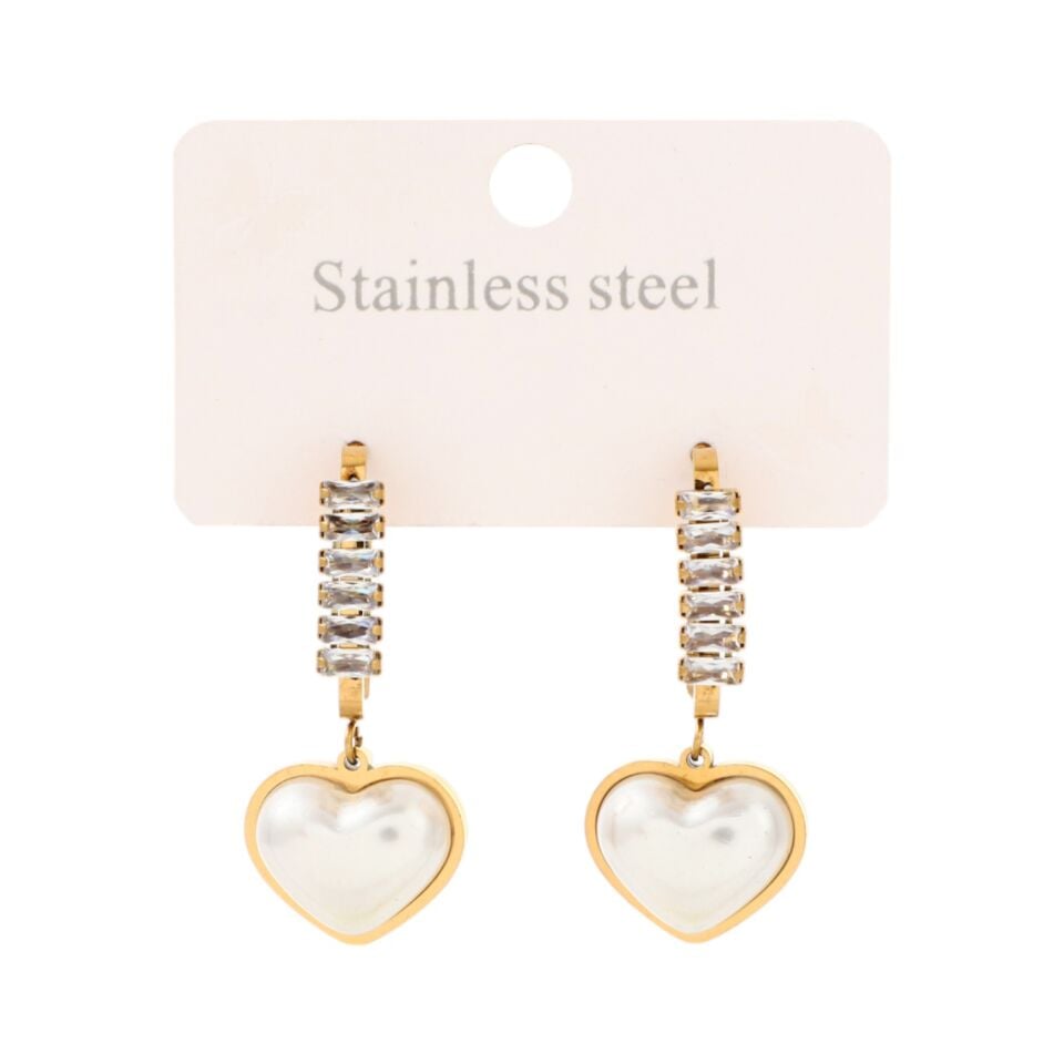 BAGET VE SEDEF TAŞLI KALP MODEL ÇELİK KÜPE