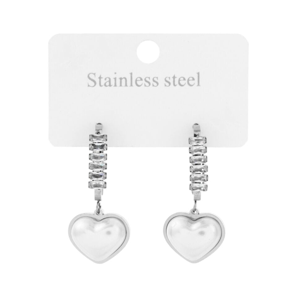 BAGET VE SEDEF TAŞLI KALP MODEL ÇELİK KÜPE