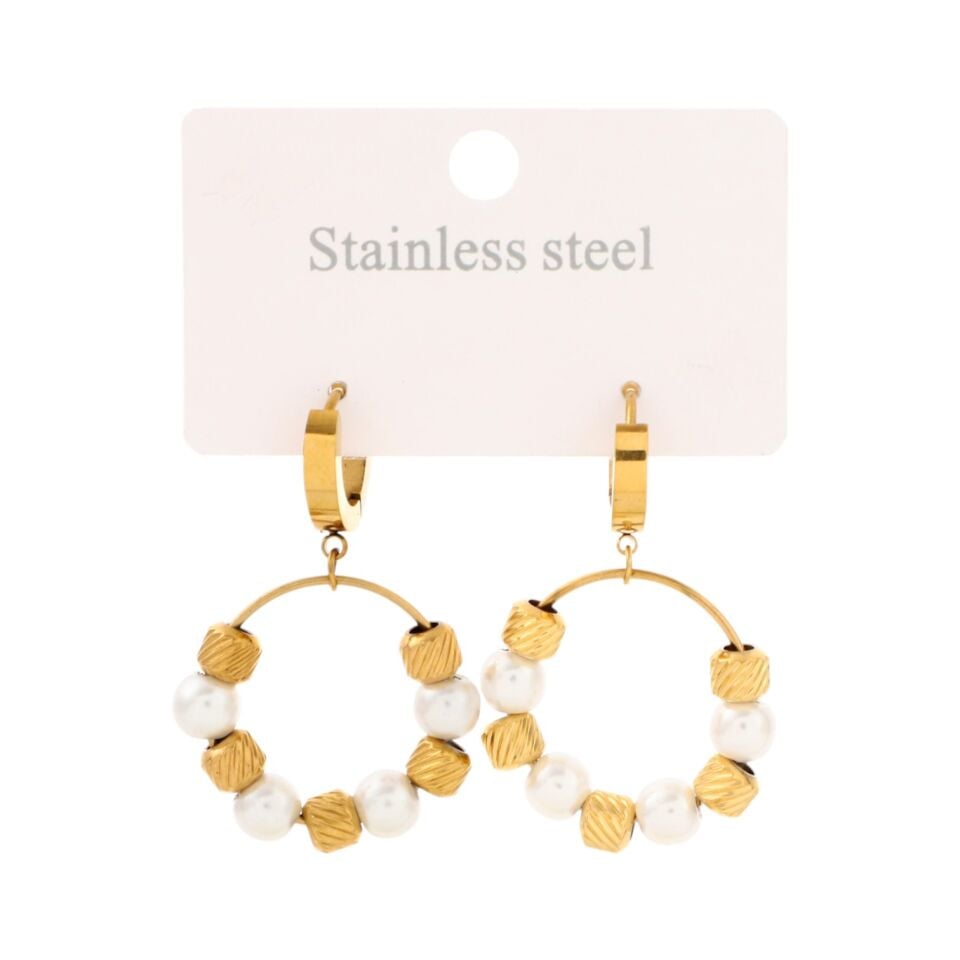 İNCİ TAŞLI ÇELİK HALKA KÜPE