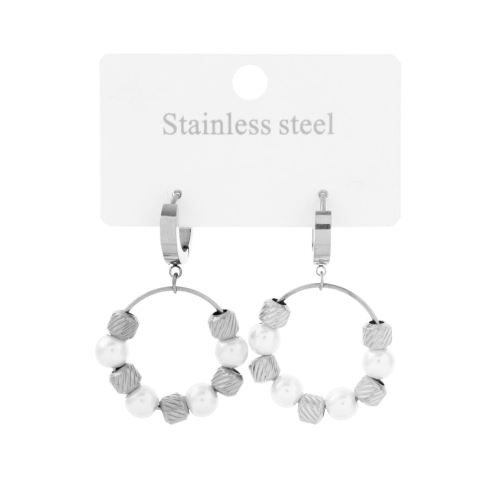 İNCİ TAŞLI ÇELİK HALKA KÜPE