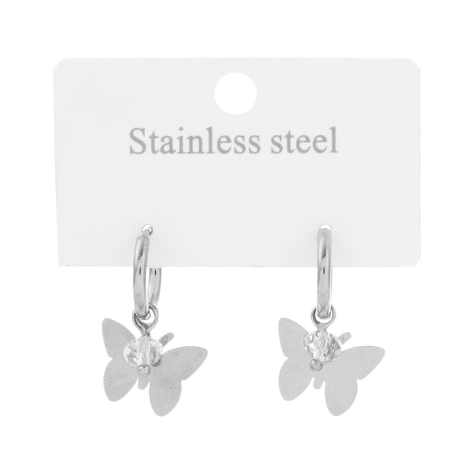 TAŞLI KELEBEK MODEL ÇELİK KÜPE