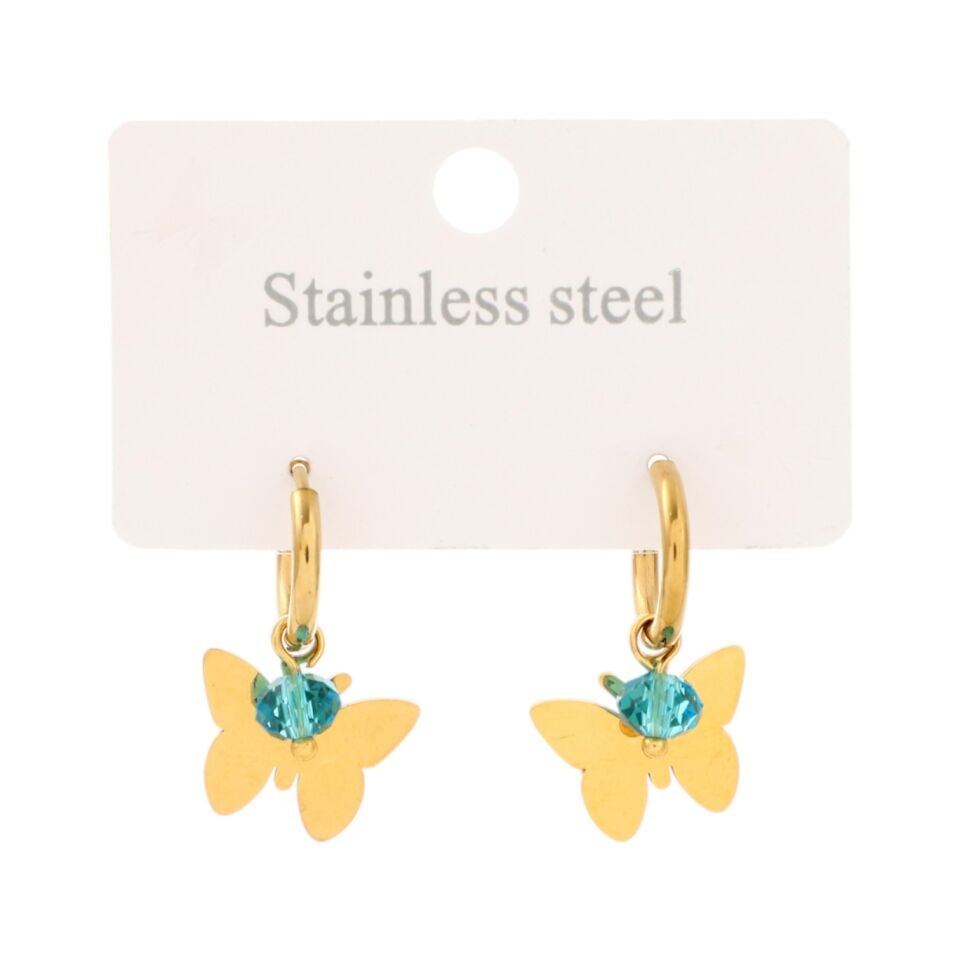 MAVİ TAŞLI KELEBEK MODEL ÇELİK KÜPE