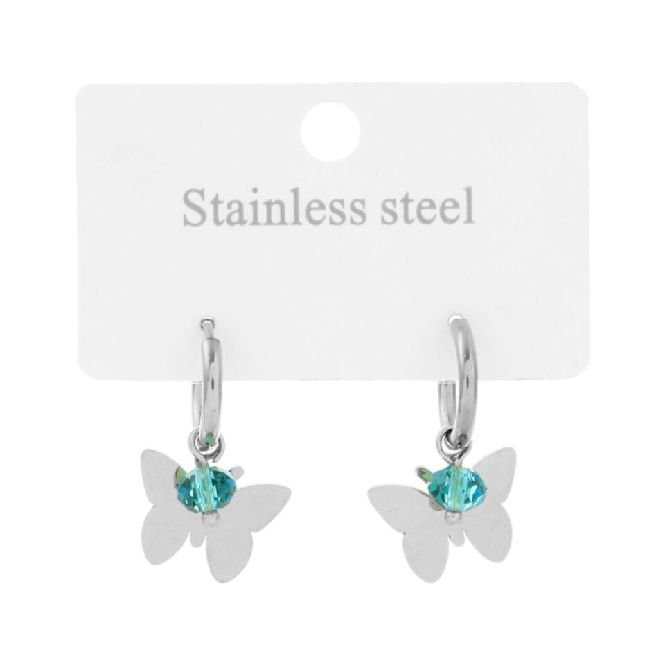 MAVİ TAŞLI KELEBEK MODEL ÇELİK KÜPE