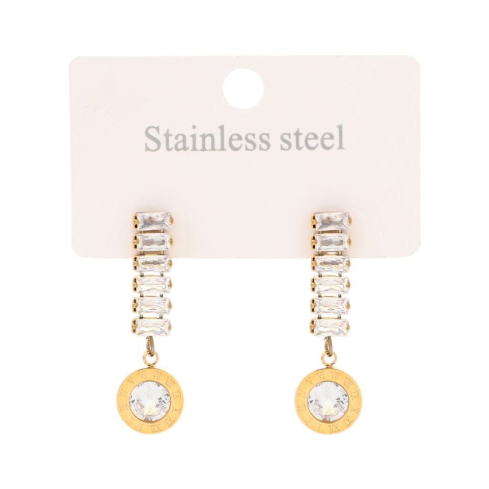 ROMA RAKAMLI BAGET TAŞLI ÇELİK KÜPE