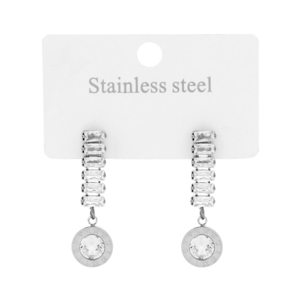 ROMA RAKAMLI BAGET TAŞLI ÇELİK KÜPE