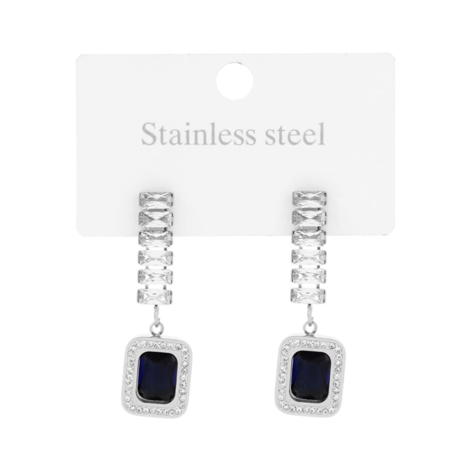 BAGET VE MAVİ TAŞLI ÇELİK KÜPE