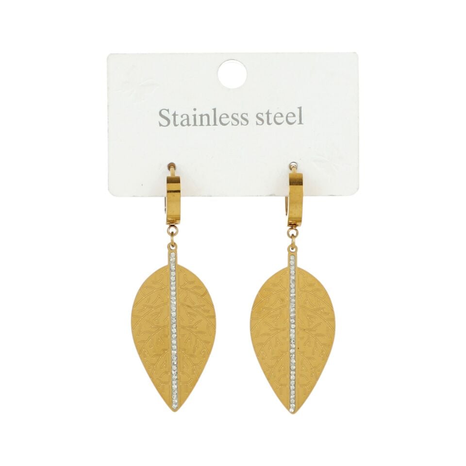 TAŞLI YAPRAK MODEL ÇELİK KÜPE