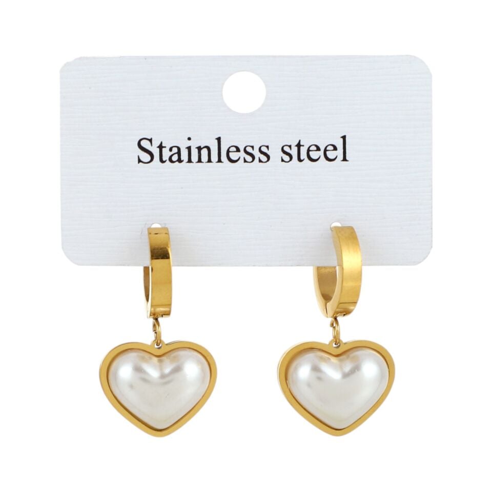 İNCİ TAŞLI KALP MODEL ÇELİK KÜPE