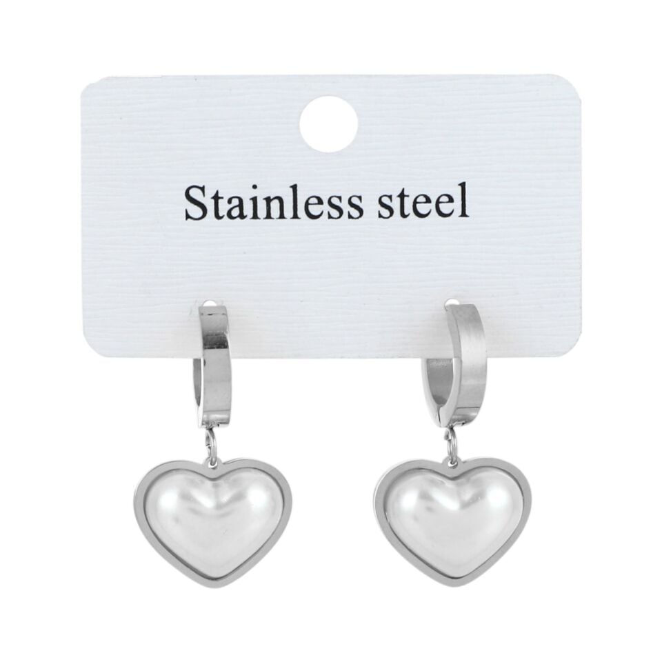 İNCİ TAŞLI KALP MODEL ÇELİK KÜPE