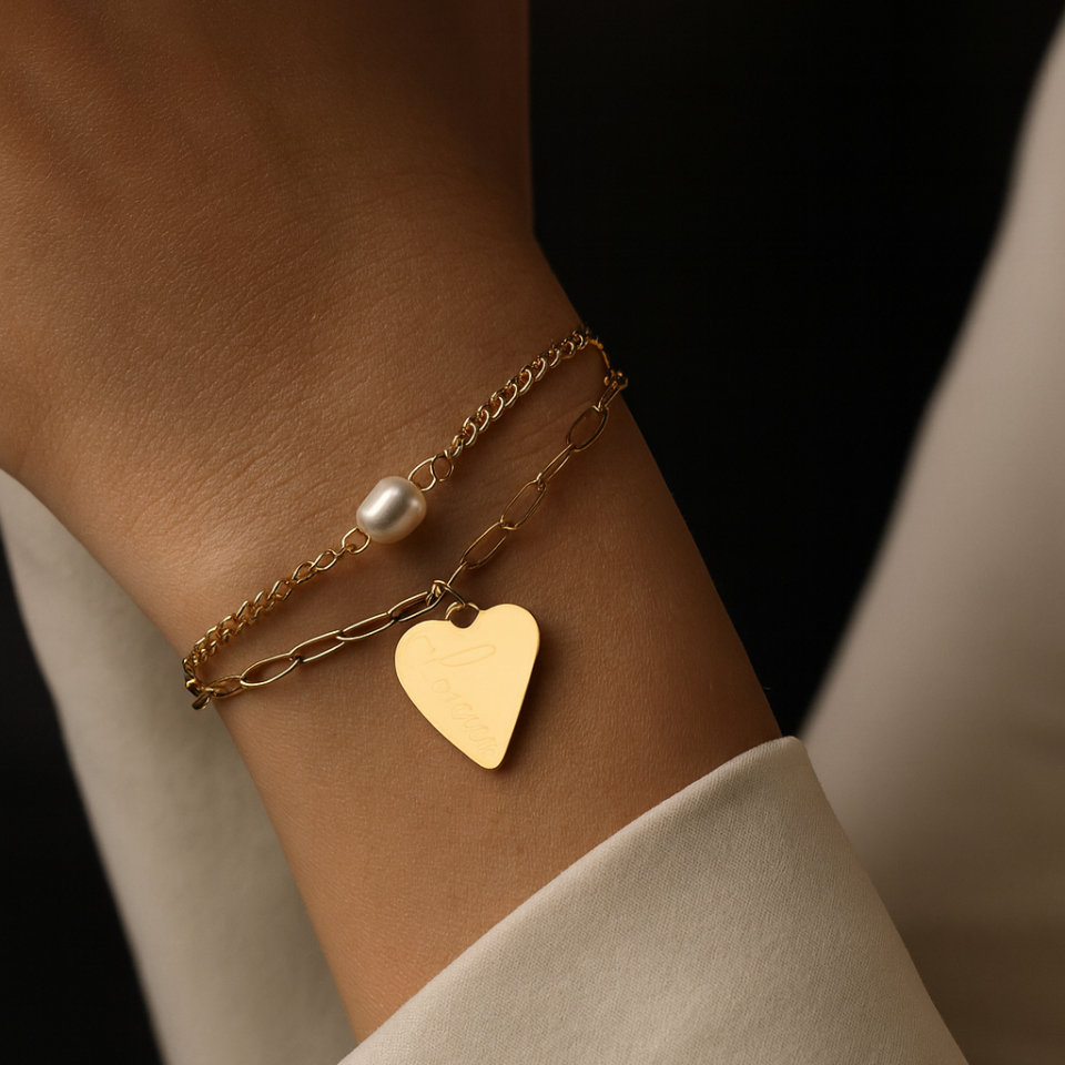 ÇELİK KALPLİ ÇİFT ZİNCİR BİLEKLİK