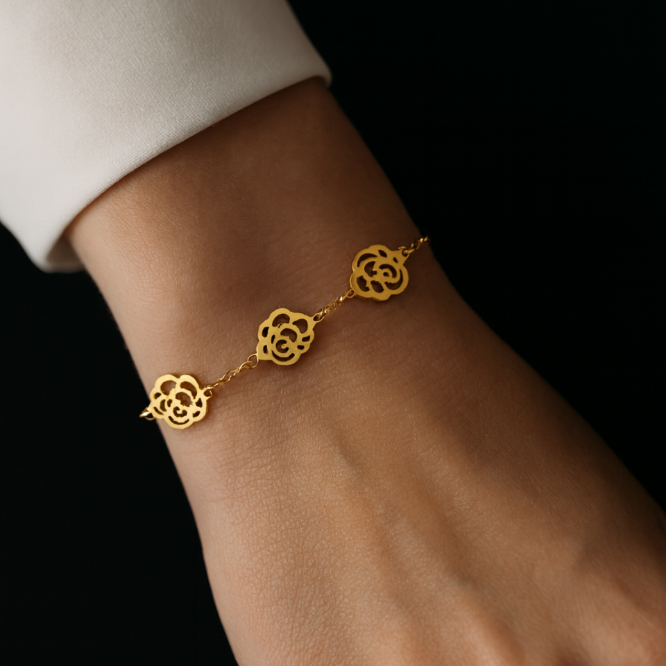 ÇELİK GÜL DESENLİ BİLEKLİK