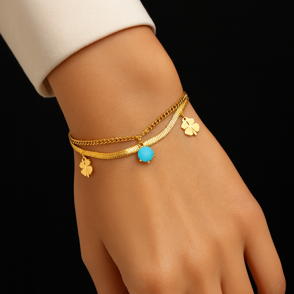 ÇELİK YONCA VE MAVİ TAŞLI BİLEKLİK