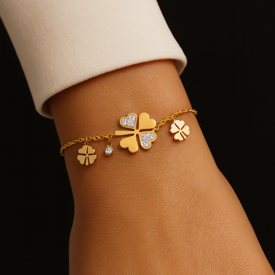 ÇELİK YONCA VE TAŞ DETAYLI BİLEKLİK