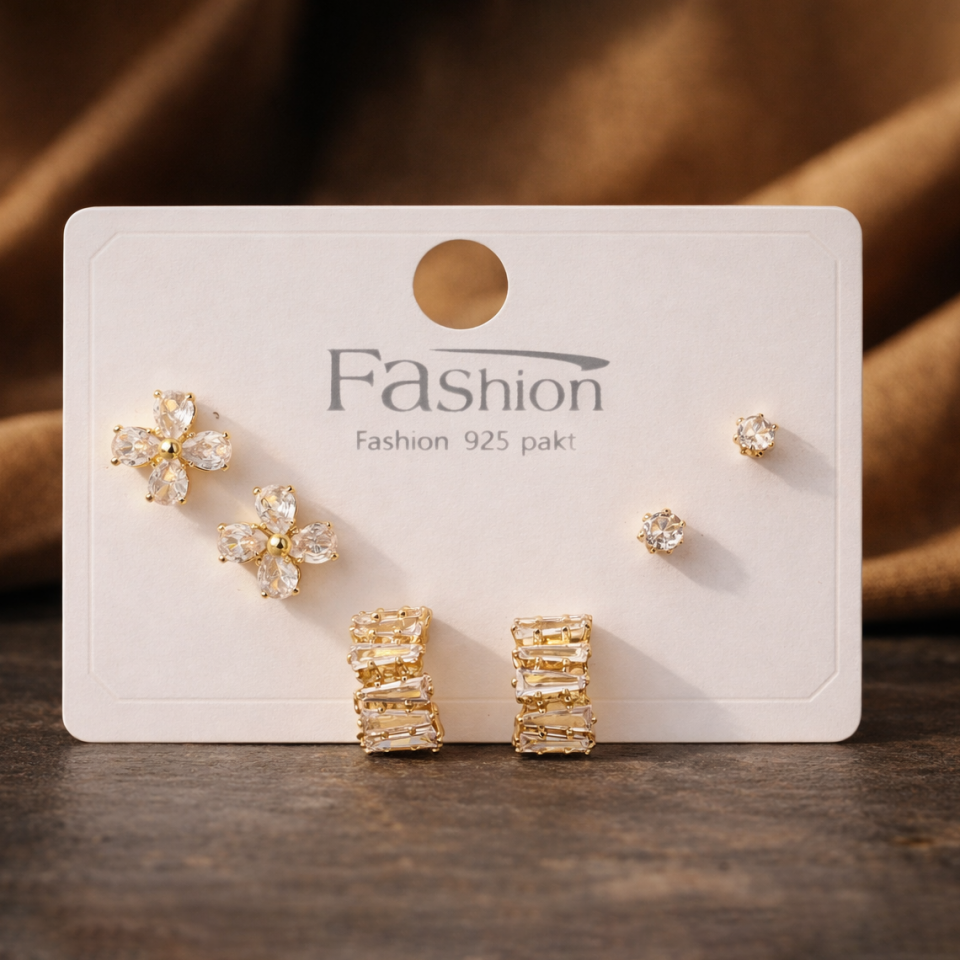 Zirkon Taşlı 6’lı Küpe Seti