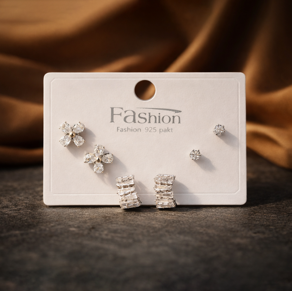 Zirkon Taşlı 6’lı Küpe Seti