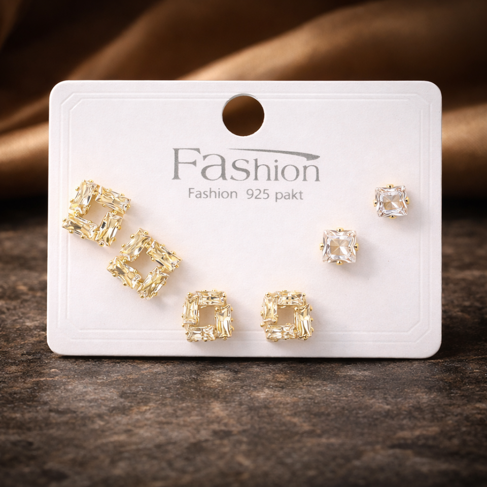 Zirkon Taşlı 6’lı Küpe Seti