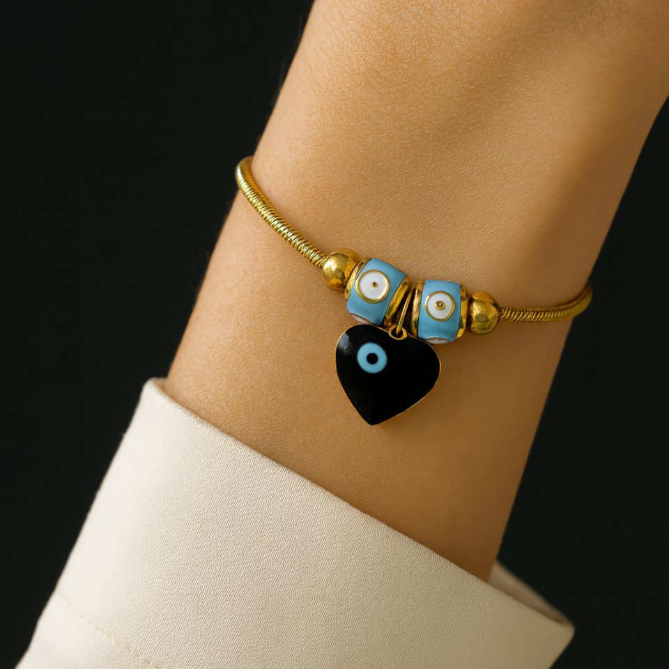 ÇELİK NAZAR BONCUKLU KALP BİLEKLİK