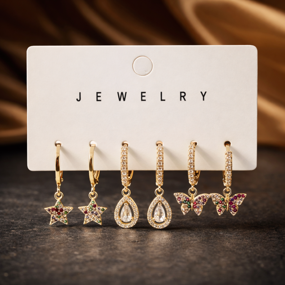 Zirkon Taşlı 6’lı Küpe Seti