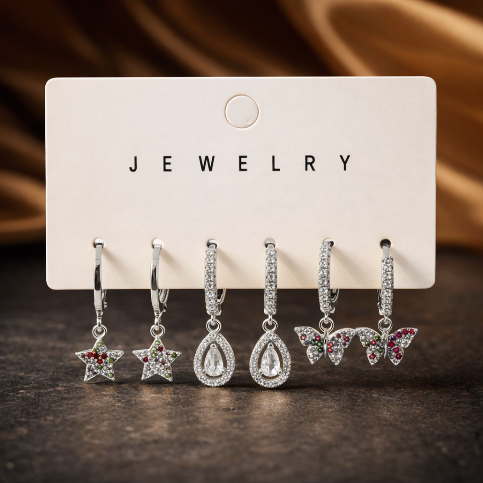 Zirkon Taşlı 6’lı Küpe Seti