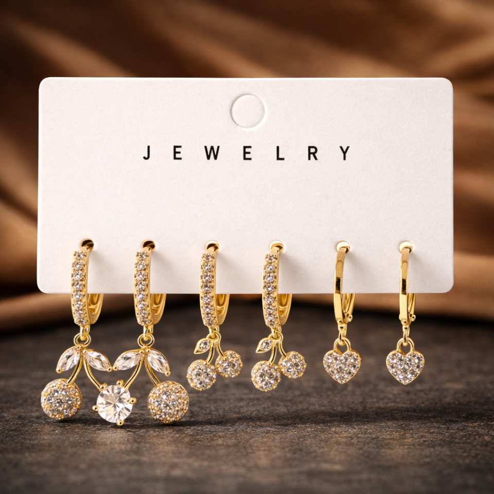 Zirkon Taşlı 6’lı Küpe Seti