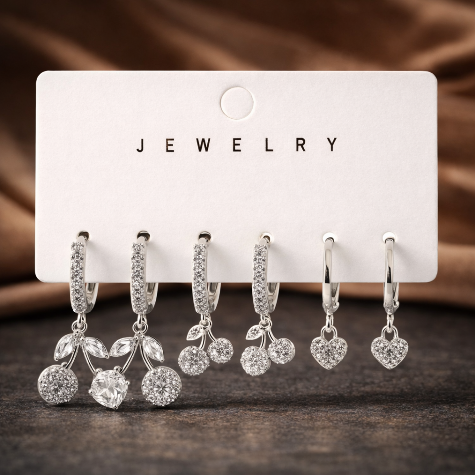 Zirkon Taşlı 6’lı Küpe Seti